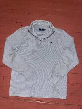 Vineyard Vines Shep Shirt Quarter Zip Pullover Heather Gray Micro Stripe Mens M